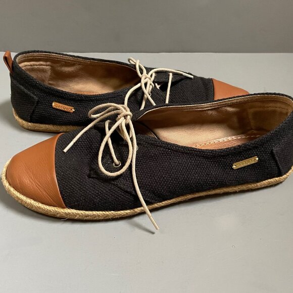 Kaanas Black and Tan Cap Toe Canvas and Leather Lace-up Shoes - Picture 7 of 8